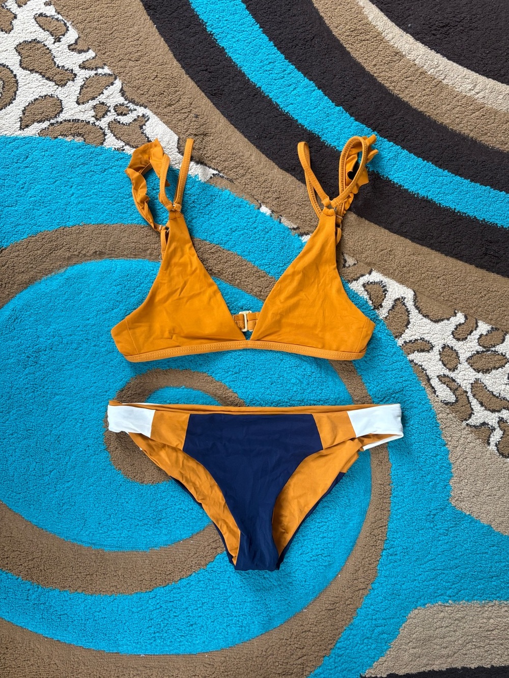 Colorblock Two-Piece Bikini - Orange & Navy
